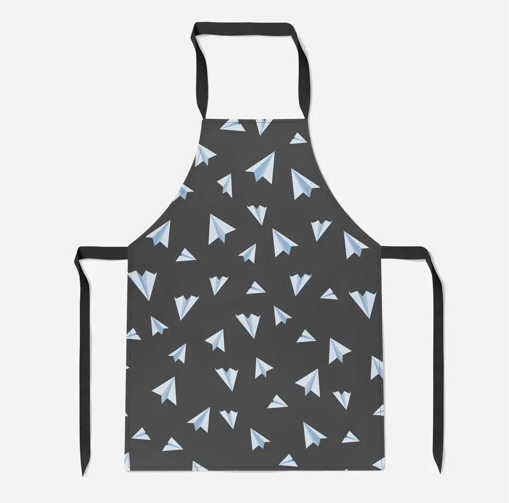 Paper Airplanes (Gray) aviation design on durable cotton blend kitchen apron.