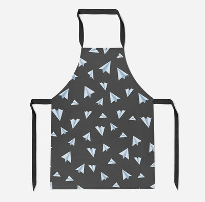 Paper Airplanes (Gray) aviation design on durable cotton blend kitchen apron.
