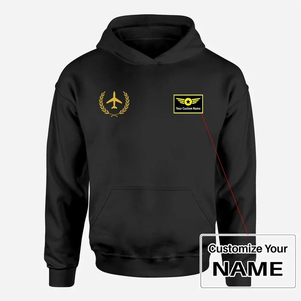 Leaf aviation design on soft cotton blend men's hoodie with small chest logo.
