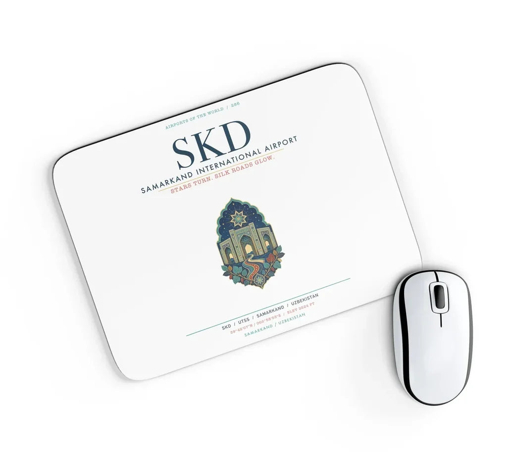 Samarkand International Airport (SKD) design on white rectangle mouse pad