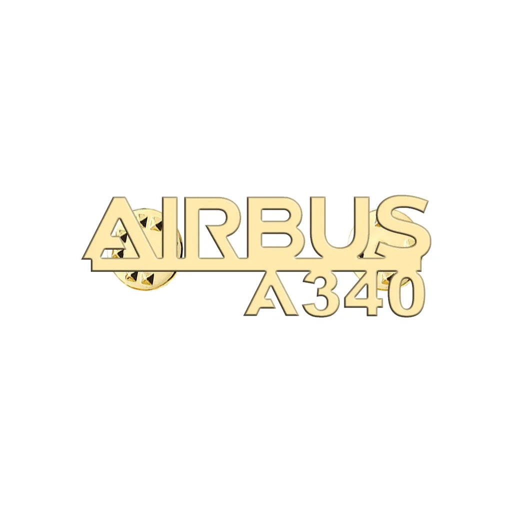Airbus A340 & Text aviation hollow pin in polished alloy.