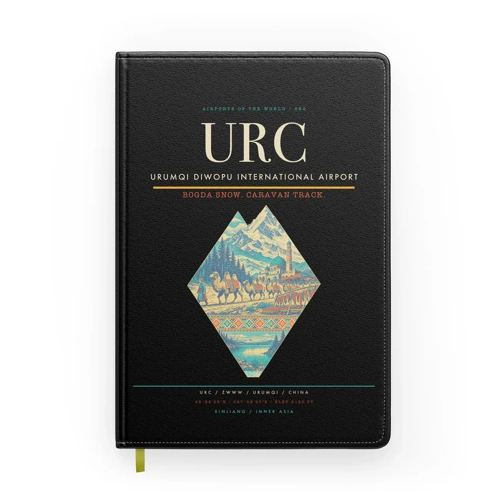 Urumqi Diwopu International Airport (URC) design on black notebook