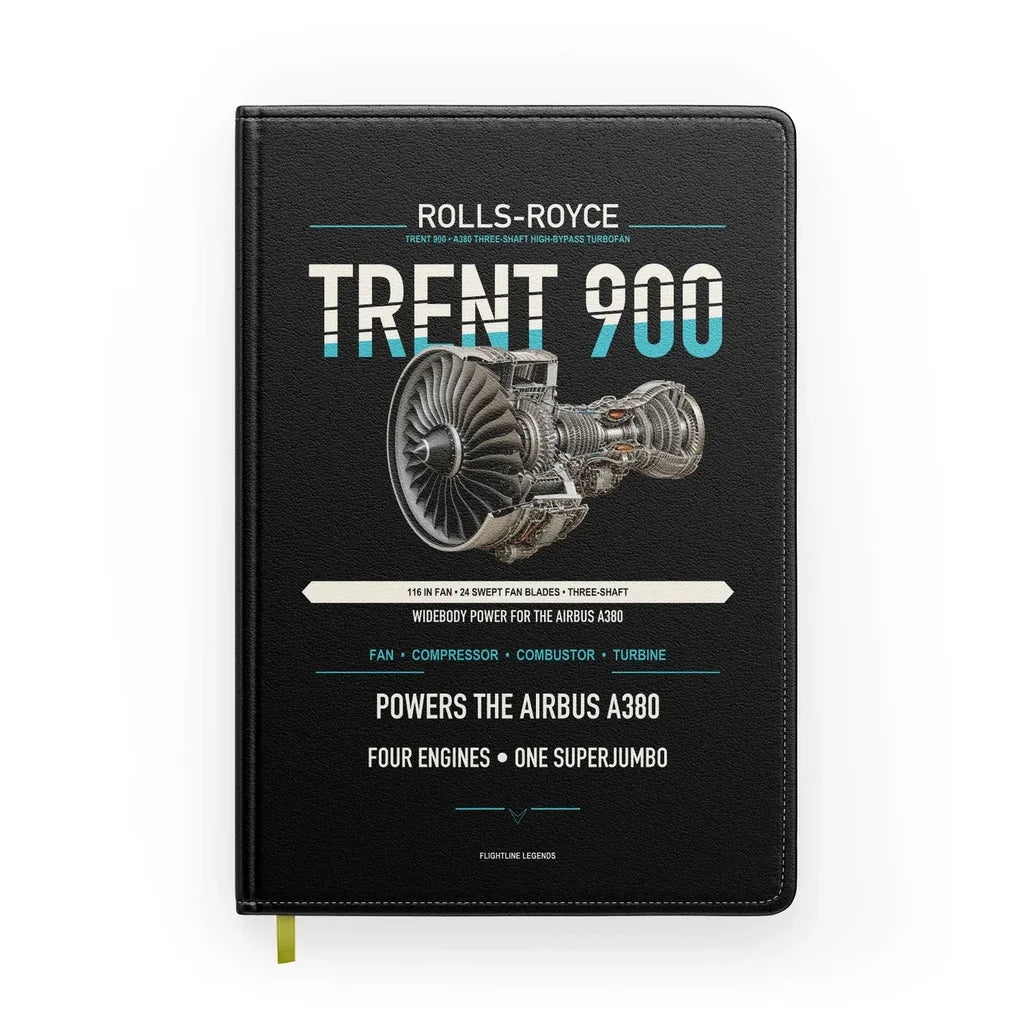 TRENT 900 design on black notebook