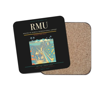 Región de Murcia International Airport (RMU) design on black 1 piece coaster