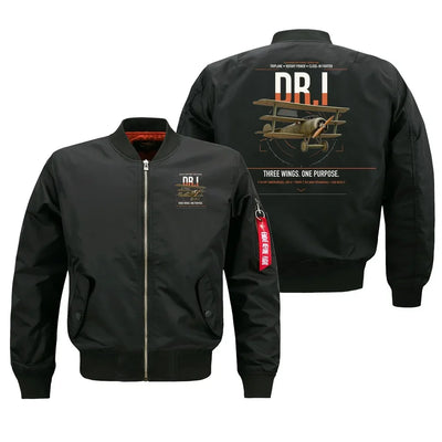 Fokker Dr.I design on black bomber jacket, double-side print