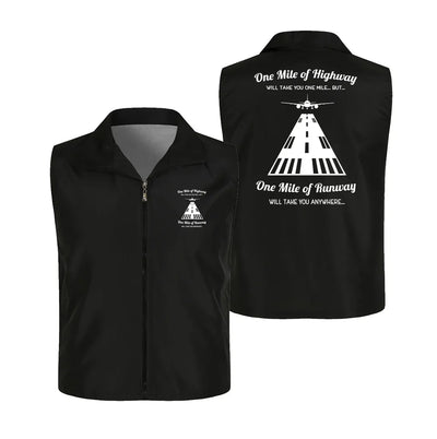 One Mile of Runway Will Take you Anywhere Thin Style aviation design printed on lightweight shell with sleeveless design thin.