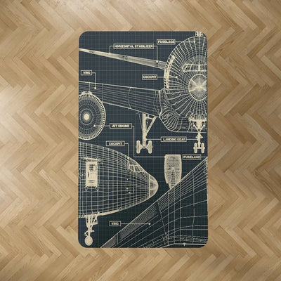 Airplanes Fuselage & Details aviation print rectangle carpet floor mat, durable carpet pile with non-slip backing.