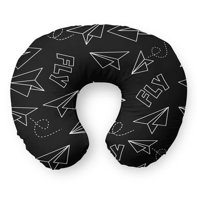 Paper Airplane & Fly (Black) Travel & Boppy aviation design on memory foam with soft cover travel pillow.