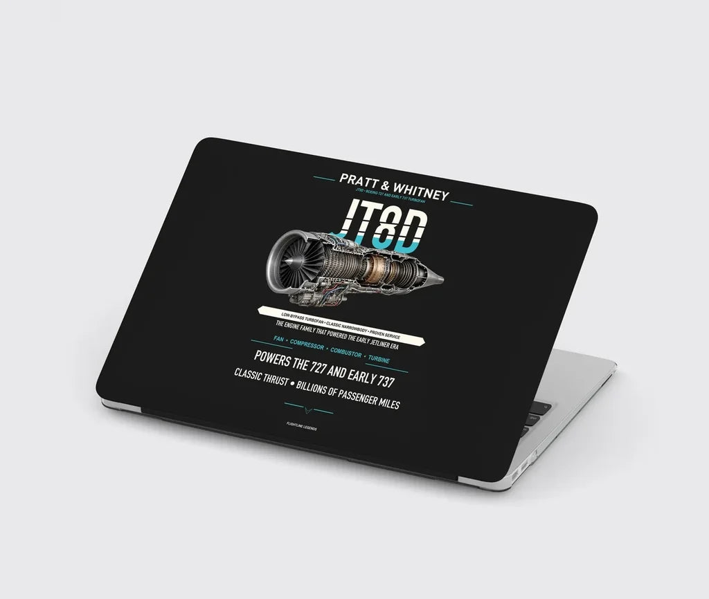 JT8D design on black MacBook case