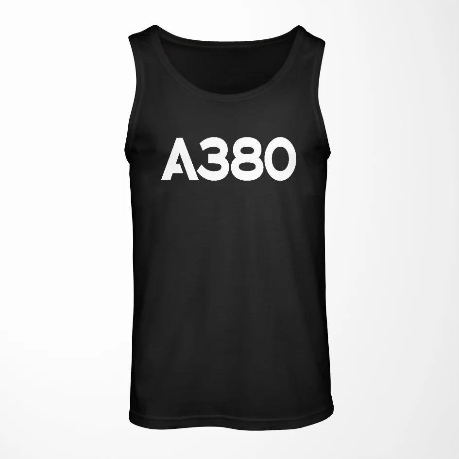 Airbus A380 Flat Text aviation design on breathable cotton tank top.