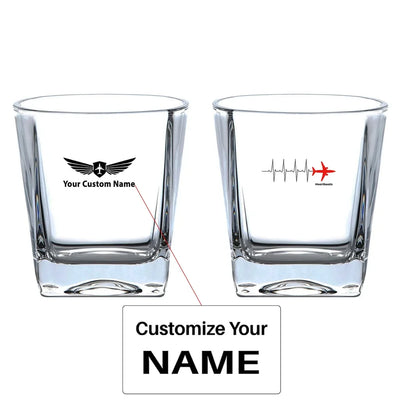 Aviation Heartbeats aviation design on whiskey glass, crystal-clear premium glassware.