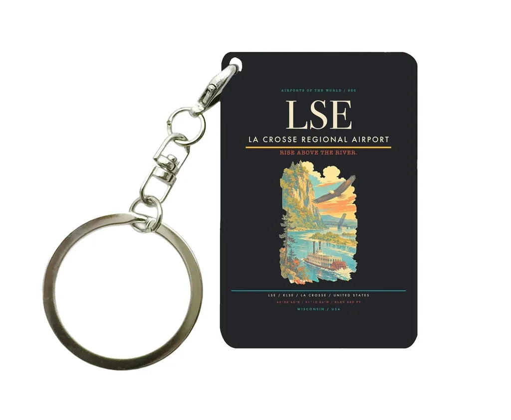 La Crosse Regional Airport (LSE) design on black key chain