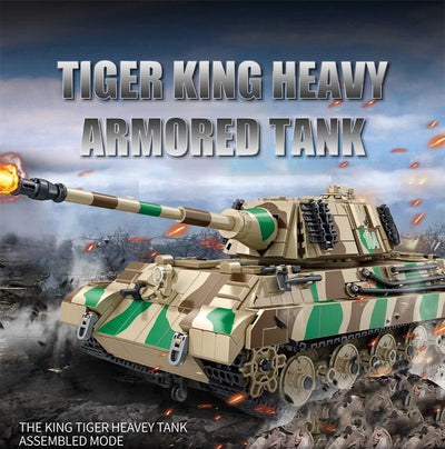1974PCS Tiger II Heavy Tank Set Building Block aviation themed Lego-style model aircraft in ABS plastic.