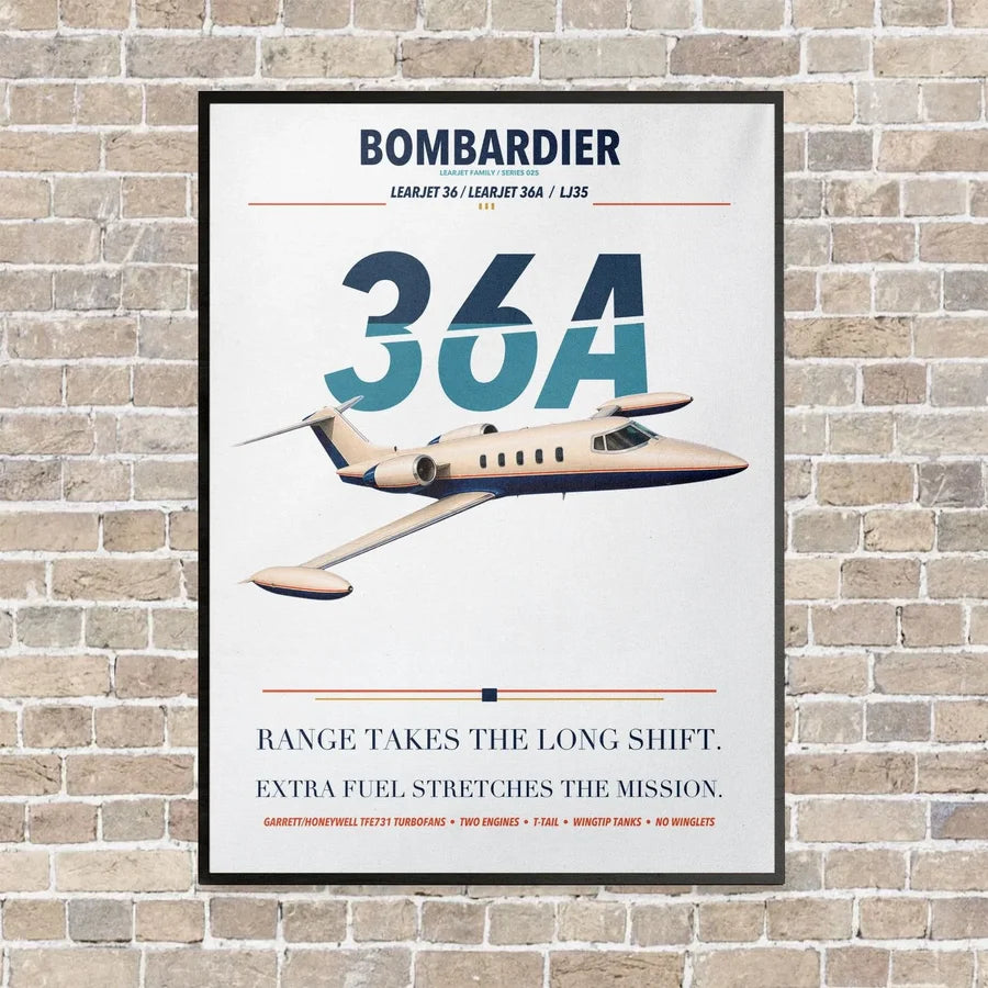 Bombardier Learjet 36A vertical canvas print - framed - white background