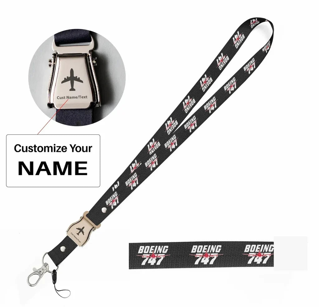 Amazing Boeing 747 seat belt lanyard - black with name