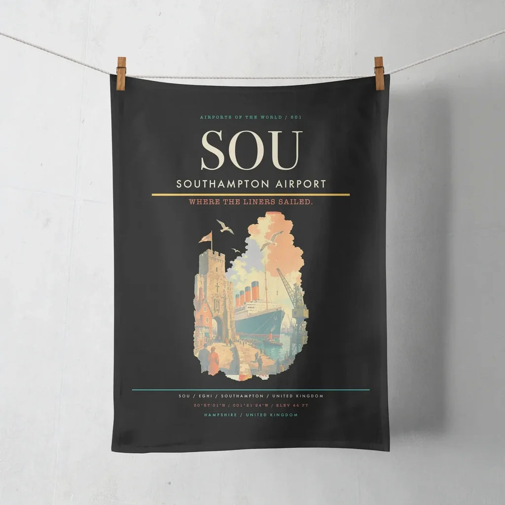 Southampton Airport (SOU) design on black towel