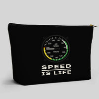 Thumbnail for Speed Is Life aviation design zipper pouch, durable polyester construction.