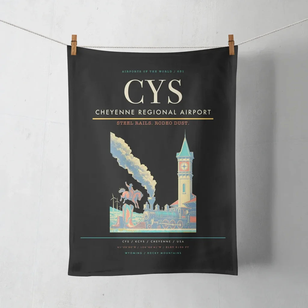 Cheyenne Regional Airport (CYS) design on black towel