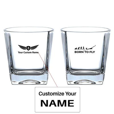 Born To Fly Glider aviation design on whiskey glass, crystal-clear premium glassware.