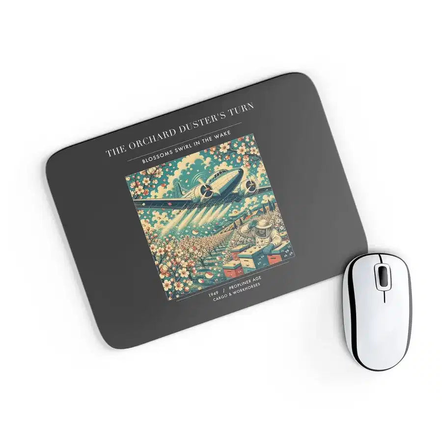 VINTAGE G4386 - The Orchard Duster's Turn - Designed Mouse Pads design on black rectangle