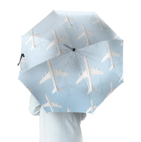Thumbnail for White Seamless Airplanes & Shadows aviation design on windproof polyester umbrella.