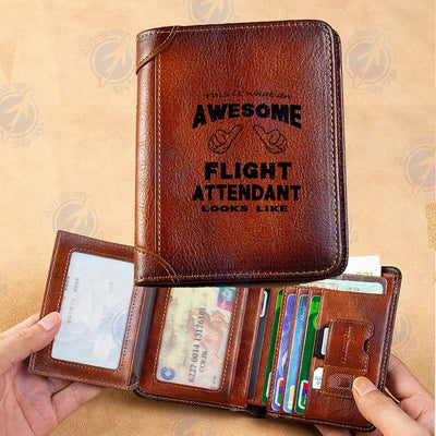 Flight Attendant aviation leather wallet in leather.