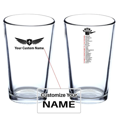 Aviation Alphabet Beer & aviation design on beer water glass, versatile drinkware.