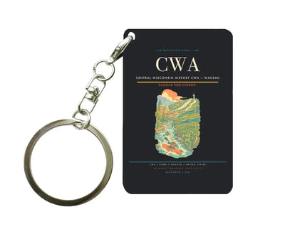 Central Wisconsin Airport (CWA) design on black key chain