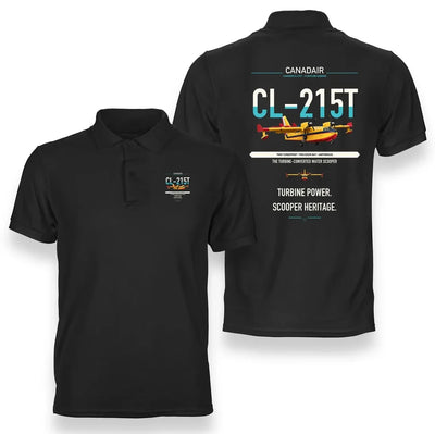 Canadair CL-215T design on black double-side polo t-shirt, double-side print