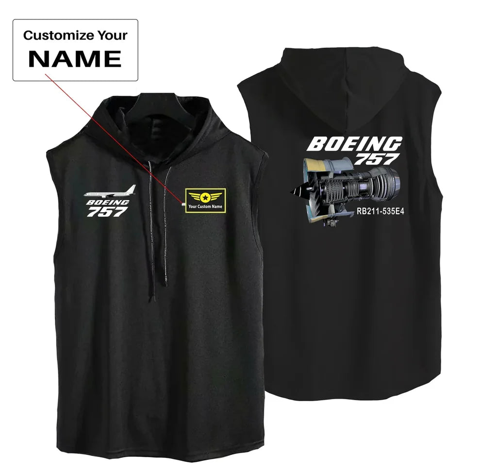 Boeing 757 & Rolls Royce Engine (RB211) aviation design on breathable cotton with hood hooded tank top.