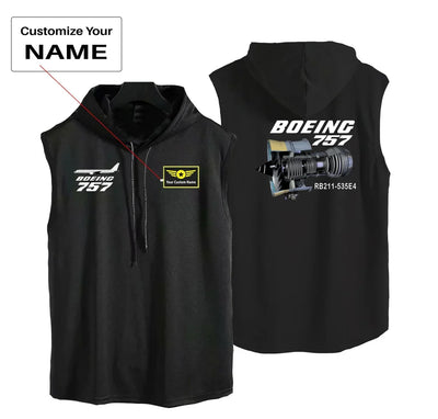 Boeing 757 & Rolls Royce Engine (RB211) aviation design on breathable cotton with hood hooded tank top.