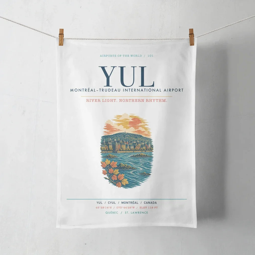 Montréal–Trudeau International Airport (YUL) design on white towel