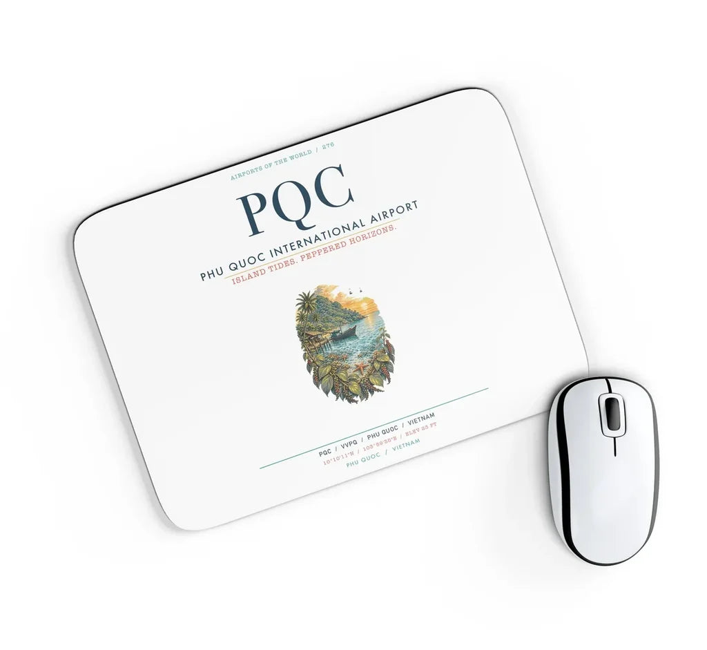 Phu Quoc International Airport (PQC) design on white rectangle mouse pad