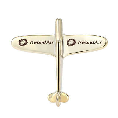 RwandAir Airlines Airplane Shape aviation airplane-shape brooch, polished alloy body with engraved detail.