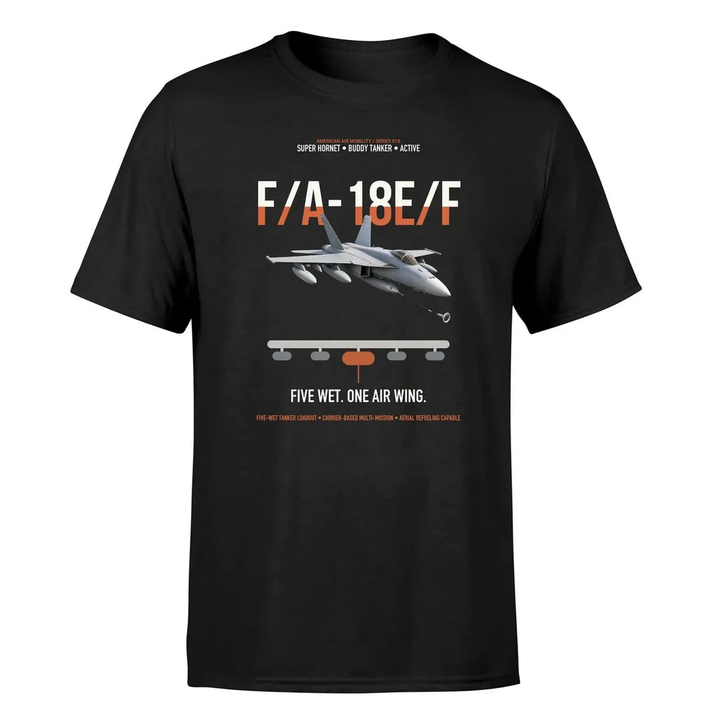 F A-18E F Buddy Tanker design on black double-side t-shirt, single-side print