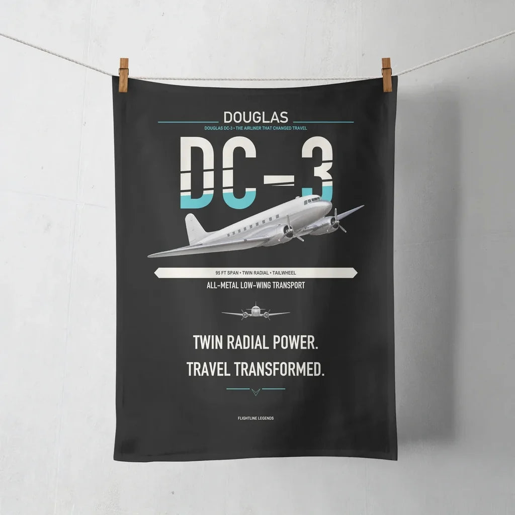 Douglas DC-3 design on black towel
