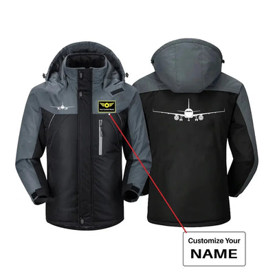 Airbus A320 Silhouette aviation design printed on heavyweight insulated shell thick winter jacket.