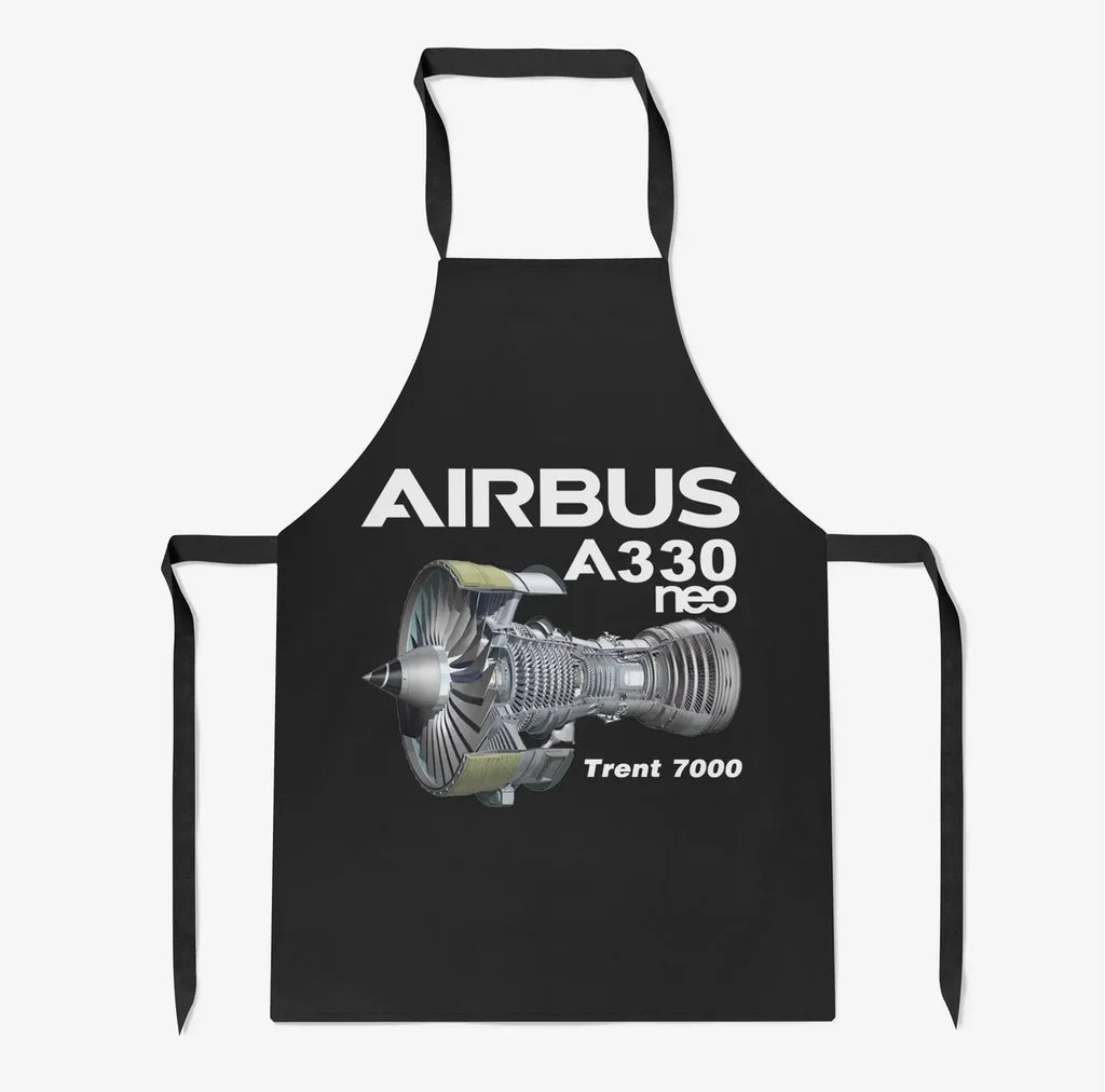 Airbus A330neo & Trent 7000 aviation design on durable cotton blend kitchen apron.