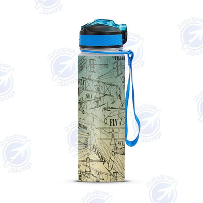 Retro Airplanes & Text Sports aviation design on sport kettle, insulated bottle with sport spout.