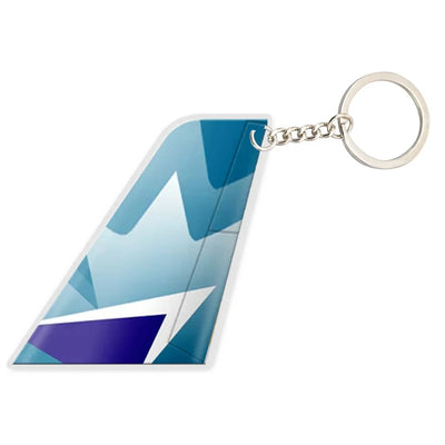 Westjet Airlines aviation aircraft-tail key chain, acrylic body, metal ring.