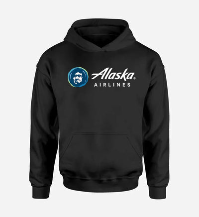 Alaska Airlines logo on black single side hoodie