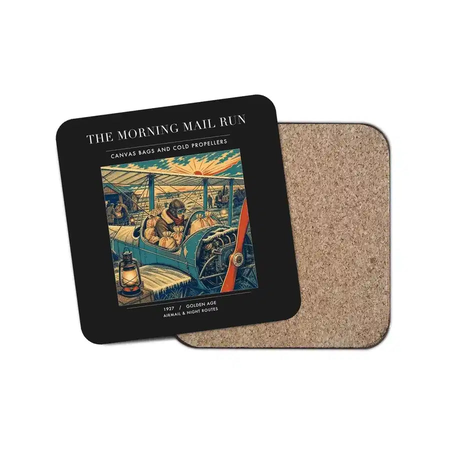 The Morning Mail Run - Designed Coasters design on black 1-piece