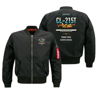 Thumbnail for Canadair CL-215T design on black bomber jacket, double-side print