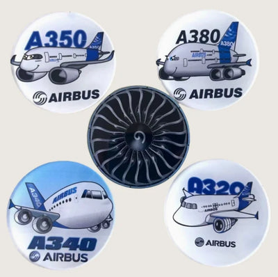 Cartoon Airbus + Engine 5PSC aviation design magnet in strong neodymium core.
