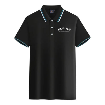 Flying All Around The World aviation design printed on soft cotton stylish polo shirt.