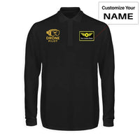 Thumbnail for Googles & Drone Pilot aviation design printed on soft cotton long-sleeve polo shirt.