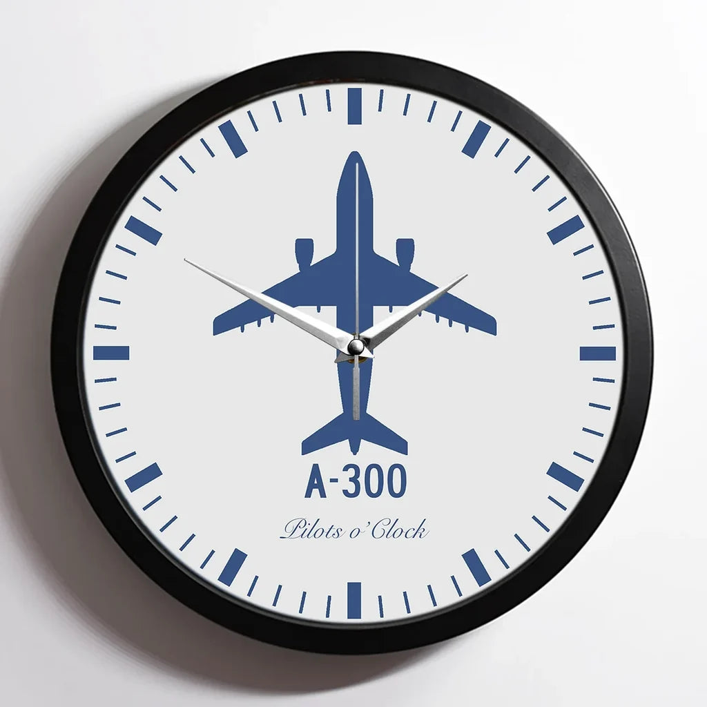 Airbus A300 aviation design on premium wood and metal wall clock.