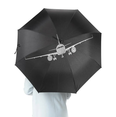 Airbus A320 Silhouette aviation design on windproof polyester umbrella.