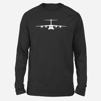 Airbus A400M Silhouette Long-Sleeve aviation design printed on soft cotton long-sleeve T-shirt.