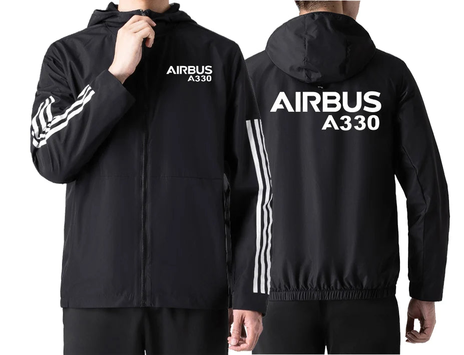 Airbus A330 & Text Sport Style aviation design printed on lightweight windproof shell windbreaker.